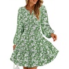 image:imageZESICA Womens Fall Floral Long Sleeve Wedding Guest Mini Dress  With Pockets V Neck ALine Ruched Waist Double Lined Flowy Short Dress Going Out OutfitsGreen