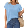 image:imageZESICA Womens Summer Wool Blend Short Sleeve Sweater Tops  Soft Stretchy Fabric Loose Fit 2026 Summer Trendy Business Casual Going Out Tank Tops Work Office Travel Daily WearBlue