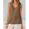 image:imageZESICA Womens Summer Crochet Sleeveless Tank Tops  V Neck Loose Fit Eyelet Lightweight 2026 Casual Business Sweater Vest Cute Going Out Trendy Boho Beach Vacation OutfitsKhaki