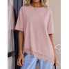 image:imageZESICA Womens Summer Oversized TShirts Asymmetrical Lace Going Out Tops  Asymmetrical Lace Trim Short Sleeve Baggy Loose Fit Tunic Dressy Casual Blouse Work Going Out Gym OutfitsDusty Pink