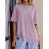 image:imageZESICA Womens Summer Oversized TShirts Asymmetrical Lace Going Out Tops  Asymmetrical Lace Trim Short Sleeve Baggy Loose Fit Tunic Dressy Casual Blouse Work Going Out Gym OutfitsDusty Purple