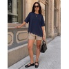 image:imageZESICA Womens Summer Oversized TShirts Asymmetrical Lace Going Out Tops  Asymmetrical Lace Trim Short Sleeve Baggy Loose Fit Tunic Dressy Casual Blouse Work Going Out Gym OutfitsNavy