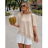 image:imageZESICA Womens Summer Oversized TShirts Asymmetrical Lace Going Out Tops  Asymmetrical Lace Trim Short Sleeve Baggy Loose Fit Tunic Dressy Casual Blouse Work Going Out Gym OutfitsSand