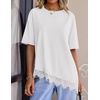 image:imageZESICA Womens Summer Oversized TShirts Asymmetrical Lace Going Out Tops  Asymmetrical Lace Trim Short Sleeve Baggy Loose Fit Tunic Dressy Casual Blouse Work Going Out Gym OutfitsWhite