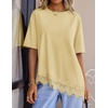 image:imageZESICA Womens Summer Oversized TShirts Asymmetrical Lace Going Out Tops  Asymmetrical Lace Trim Short Sleeve Baggy Loose Fit Tunic Dressy Casual Blouse Work Going Out Gym OutfitsButter Yellow