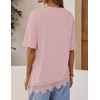 image:imageZESICA Womens Summer Oversized TShirts Asymmetrical Lace Going Out Tops  Asymmetrical Lace Trim Short Sleeve Baggy Loose Fit Tunic Dressy Casual Blouse Work Going Out Gym OutfitsDusty Pink