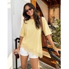 image:imageZESICA Womens Summer Oversized TShirts Asymmetrical Lace Going Out Tops  Asymmetrical Lace Trim Short Sleeve Baggy Loose Fit Tunic Dressy Casual Blouse Work Going Out Gym OutfitsButter Yellow