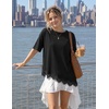 image:imageZESICA Womens Summer Oversized TShirts Asymmetrical Lace Going Out Tops  Asymmetrical Lace Trim Short Sleeve Baggy Loose Fit Tunic Dressy Casual Blouse Work Going Out Gym OutfitsBlack