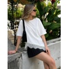 image:imageZESICA Womens Summer Oversized TShirts Asymmetrical Lace Going Out Tops  Asymmetrical Lace Trim Short Sleeve Baggy Loose Fit Tunic Dressy Casual Blouse Work Going Out Gym OutfitsWhite