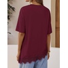 image:imageZESICA Womens Summer Oversized TShirts Asymmetrical Lace Going Out Tops  Asymmetrical Lace Trim Short Sleeve Baggy Loose Fit Tunic Dressy Casual Blouse Work Going Out Gym OutfitsBurgundy