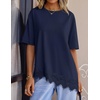 image:imageZESICA Womens Summer Oversized TShirts Asymmetrical Lace Going Out Tops  Asymmetrical Lace Trim Short Sleeve Baggy Loose Fit Tunic Dressy Casual Blouse Work Going Out Gym OutfitsNavy