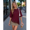 image:imageZESICA Womens Summer Oversized TShirts Asymmetrical Lace Going Out Tops  Asymmetrical Lace Trim Short Sleeve Baggy Loose Fit Tunic Dressy Casual Blouse Work Going Out Gym OutfitsBurgundy
