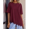 image:imageZESICA Womens Summer Oversized TShirts Asymmetrical Lace Going Out Tops  Asymmetrical Lace Trim Short Sleeve Baggy Loose Fit Tunic Dressy Casual Blouse Work Going Out Gym OutfitsBurgundy