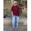 image:imageZESICA Womens Summer Oversized TShirts Asymmetrical Lace Going Out Tops  Asymmetrical Lace Trim Short Sleeve Baggy Loose Fit Tunic Dressy Casual Blouse Work Going Out Gym OutfitsBurgundy