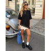 image:imageZESICA Womens Summer Oversized TShirts Asymmetrical Lace Going Out Tops  Asymmetrical Lace Trim Short Sleeve Baggy Loose Fit Tunic Dressy Casual Blouse Work Going Out Gym OutfitsBlack