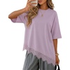 image:imageZESICA Womens Summer Oversized TShirts Asymmetrical Lace Going Out Tops  Asymmetrical Lace Trim Short Sleeve Baggy Loose Fit Tunic Dressy Casual Blouse Work Going Out Gym OutfitsDusty Purple