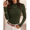 image:imageZESICA Womens Fall Long Sleeve Mock Neck Button Shirts Going Out Tops  Decorative Buttons Lightweight Slim Fitted Business Casual Daily Date Work Office 2026 Basic Layering ClothingArmygreen