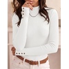 image:imageZESICA Womens Fall Long Sleeve Mock Neck Button Shirts Going Out Tops  Decorative Buttons Lightweight Slim Fitted Business Casual Daily Date Work Office 2026 Basic Layering ClothingWhite