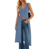 image:imageZESICA Womens Sleeveless Long Cardigan Sweaters 2026 Summer V Neck Oversized Button Knit Duster Vest Top Beach Cover UpDustyblue