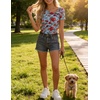 image:imageZESICA Womens Summer Asymmetrical Short Sleeve Fitted TopsBlue