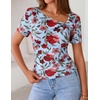 image:imageZESICA Womens Summer Asymmetrical Short Sleeve Fitted TopsBlue