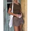image:imageZESICA Womens Summer Asymmetrical Short Sleeve Fitted TopsBrown
