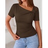 image:imageZESICA Womens Summer Asymmetrical Short Sleeve Fitted TopsBrown