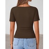 image:imageZESICA Womens Summer Asymmetrical Short Sleeve Fitted TopsBrown