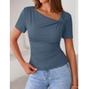 image:imageZESICA Womens Summer Asymmetrical Short Sleeve Fitted TopsDustyblue