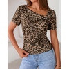 image:imageZESICA Womens Summer Asymmetrical Short Sleeve Fitted TopsLeopard