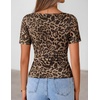 image:imageZESICA Womens Summer Asymmetrical Short Sleeve Fitted TopsLeopard