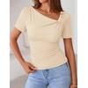 image:imageZESICA Womens Summer Asymmetrical Short Sleeve Fitted TopsLightapricot