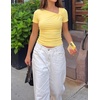 image:imageZESICA Womens Summer Asymmetrical Short Sleeve Fitted TopsLightyellow