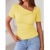 image:imageZESICA Womens Summer Asymmetrical Short Sleeve Fitted TopsLightyellow