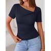 image:imageZESICA Womens Summer Asymmetrical Short Sleeve Fitted TopsNavy