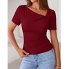 image:imageZESICA Womens Summer Asymmetrical Short Sleeve Fitted TopsWine