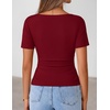 image:imageZESICA Womens Summer Asymmetrical Short Sleeve Fitted TopsWine