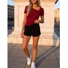 image:imageZESICA Womens Summer Asymmetrical Short Sleeve Fitted TopsWine