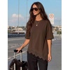 image:imageZESICA Womens Summer Oversized TShirts Asymmetrical Lace Going Out TopsBrown