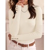 image:imageZESICA Womens Fall Long Sleeve Mock Neck Button Shirts Going Out TopsBeige