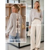 image:imageZESICA Womens Fall Bow Knot Oversized Sweaters Trendy Pullover TopsOatmeal Apricot