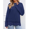 image:imageZESICA Womens Fall Winter Sweaters 2026 Lace Trim Pullover TopsNavy