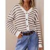 image:imageZESICA Womens Striped Button Up Cardigan Sweaters V Neck Trendy Knit TopsApricot