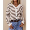 image:imageZESICA Womens Striped Button Up Cardigan Sweaters V Neck Trendy Knit TopsApricot