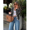image:imageZESICA Womens Striped Button Up Cardigan Sweaters V Neck Trendy Knit TopsDark Black