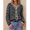 image:imageZESICA Womens Striped Button Up Cardigan Sweaters V Neck Trendy Knit TopsDark Black