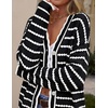 image:imageZESICA Womens Striped Button Up Cardigan Sweaters V Neck Trendy Knit TopsDark Black