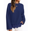 image:imageZESICA Womens Fall Winter Sweaters 2026 Lace Trim Pullover TopsNavy