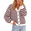 image:imageZESICA Womens Striped Button Up Cardigan Sweaters V Neck Trendy Knit TopsBurgundy