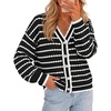 image:imageZESICA Womens Striped Button Up Cardigan Sweaters V Neck Trendy Knit TopsDark Black